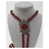 Vintage multi-strand carnelian bead Art Deco style