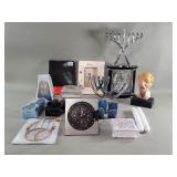 Picture frames, menorah, wood elephant figures,