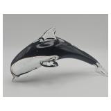 Black and clear hand-sculpted art glass dolphin