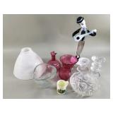 Group of vintage glass bowls, figurine, candle