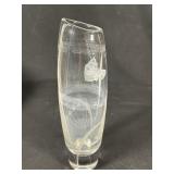 Signed Kosta Boda Sweden etched crystal vase