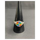 Sterling silver and rainbow enamel yin yang ring