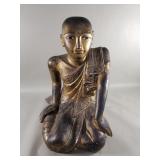 Antique Burmese gilt wood kneeling monk sculpture