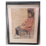 Impressionist-style mixed media figurative drawing