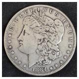 1884 Morgan silver dollar coin
