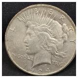1924 Peaceece silver dollar coin