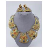 Vintage gold-gilt over silver Egyptian panel bib