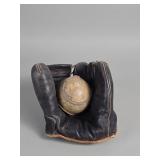Vintage Nokona leather baseball glove with ball