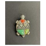Sterling silver turtle brooch pendant with