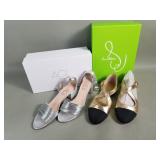 Silver AGL sandels and Sam Edelman gold shoes
