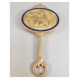 Antique gilt bronze & blue enamel hand mirror
