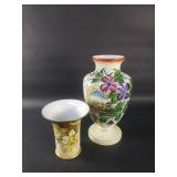 Antique hand painted porcelain trumpet vase and