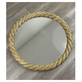 Vintage round mirror with wood and glass frame