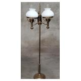 Vintage brass student floor lamp with glass lamp