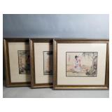 Vintage set of 3 Chinese signed guï¿½huï¿½-style