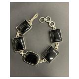 Vintage sterling silver and black onyx link