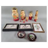 Matryoshka dolls, etchings, silhouette, painting