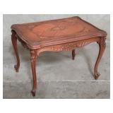 French carved walnut marquetry tea table