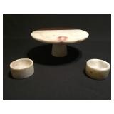 Marble cake stand with copper inlay, marble bowls