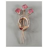 Vintage sterling silver floral brooch adorned