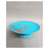 Turquoise porcelain compote with gilt floral