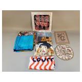 Group of vintage scarves and textiles, some silk