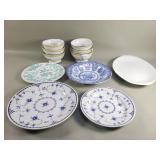 Group of pottery and porcelain plates, bowls, etc