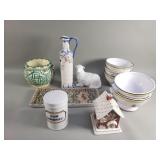 Box of pottery and ceramic, bowls, canister,