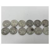 12 silver Washington quarter coins