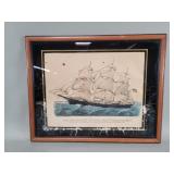 Vintage framed print "The Celebrated Clipper Ship
