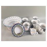 Group of mugs, picture frame, ceramic bowl, etc