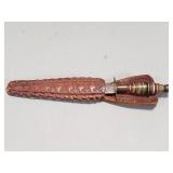 Vintage letter opener, hand-tooled leather sheath