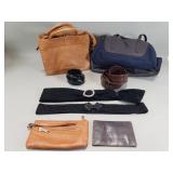 Group of leather & faux leather handbags & belts