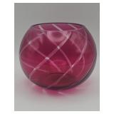 Vintage hand-blown cranberry art glass bowl with