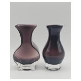 Two vintage hand-blown smoky purple art glass