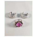 Group of sterling silver earrings and ring with