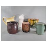 Studio pottery vases, ceramic pitcher, terracotta