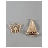 14k gold sailboat,  butterfly pendants