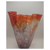 Vintage hand-blown orange art glass vase with