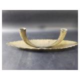 Mid-century double horn brass candle holder