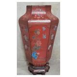 Vintage Chinese red lacquered hexagonal vase