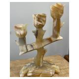 Vintage carved onyx three-arm candelabra