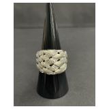 Vintage sterling silver woven ring with cubic