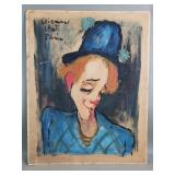 Roger Etienne signed gouache painting "Portrait