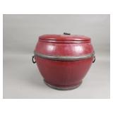 Antique Chinese ref lacquered wood rice lidded jar