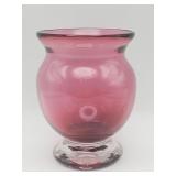 Vintage hand-blown cranberry art glass footed vase