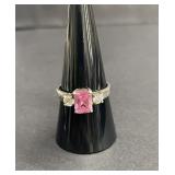 Vintage sterling silver ring with pink and clear