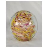 Vintage pink & yellow handmade swirl paperweight