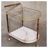 Mid-century brass tone, glass and faux bamboo b