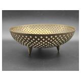 Vintage pierced brass footed bowl with engraved